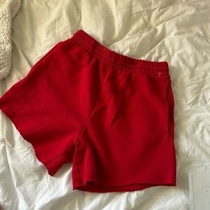 red sweat shorts